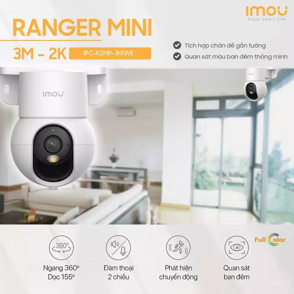 Camera IMOU trong nhà Ranger K2MP 3MP/5MP, Tích hợp chân đế gắn tường, quan sát ban đêm thông minh, Bảo hành 2 năm - Ảnh 2
