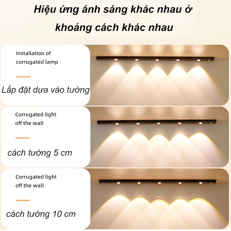 Đèn Led Cảm Ứng 20/30/40/60cm Để Tủ Quần Áo Tủ Bếp Có Thể Điều Chỉnh Độ Sáng Sạc USB Đèn Cảm Biến Chuyển Động - Ảnh 4