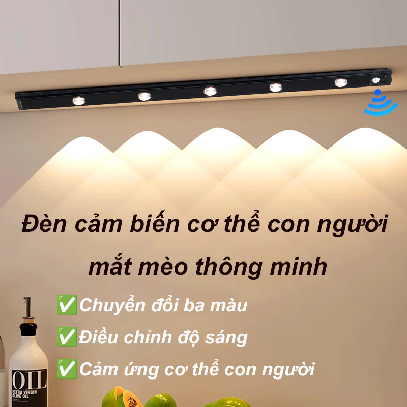 Đèn Led Cảm Ứng 20/30/40/60cm Để Tủ Quần Áo Tủ Bếp Có Thể Điều Chỉnh Độ Sáng Sạc USB Đèn Cảm Biến Chuyển Động - Ảnh 3