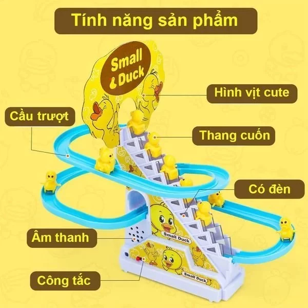 Đồ chơi cầu trượt Vịt leo cầu thang âm thanh vui nhộn cho bé 1 tuổi, 2 tuổi, 3 4 5 6 tuổi
