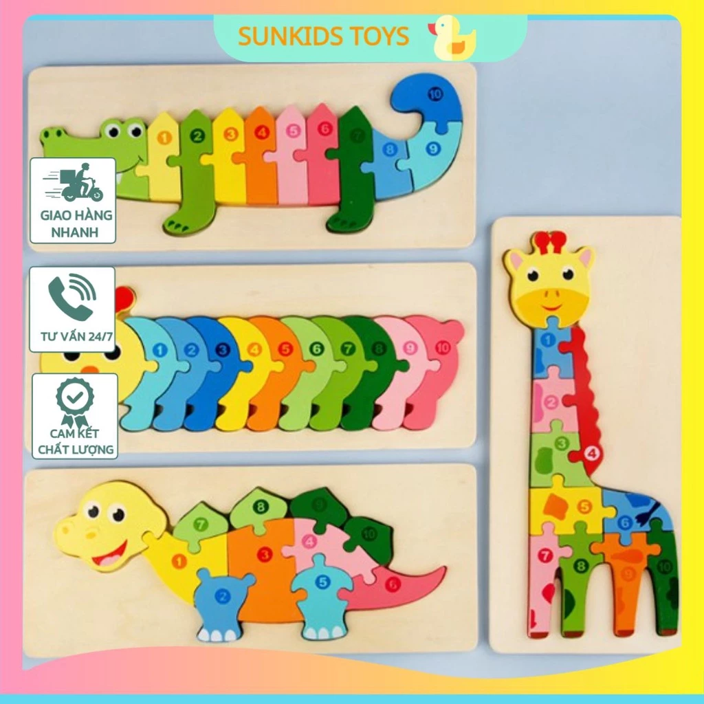 Hàng Mới Đồ chơi tranh ghép nối 10 số - ghép tương ứng số 1-10 cho bé 30x12,8 Cm Đồ chơi thông minh cho bé
