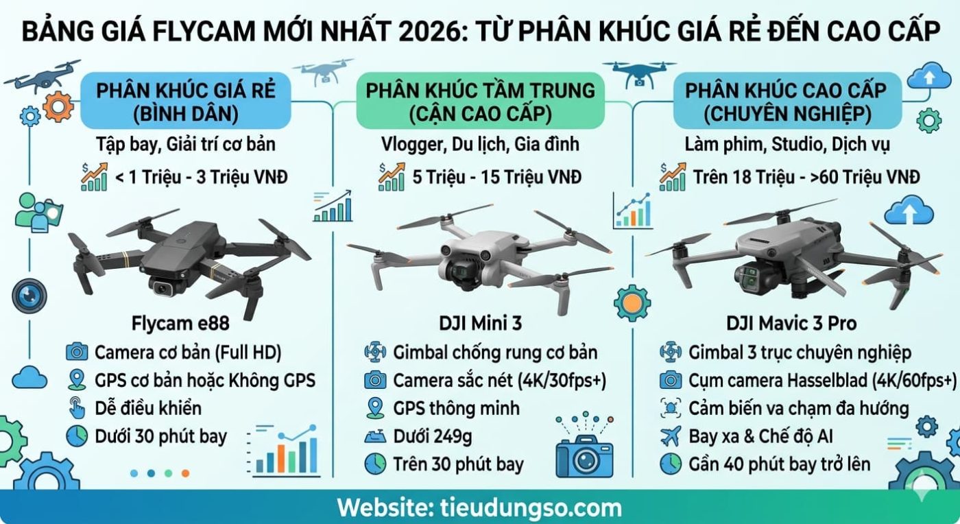 Bảng Giá Flycam Mới Nhất 2026 Từ Phân Khúc Giá Rẻ Đến Cao Cấp