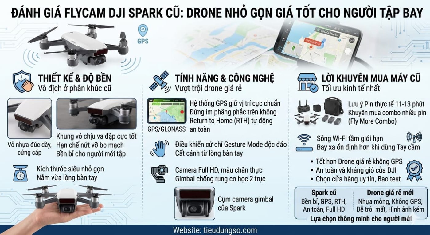 Đánh Giá Flycam DJI Spark Cũ Drone Nhỏ Gọn Giá Tốt Cho Người Tập Bay
